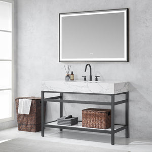 Ecija 48" Free-standing Single Bath Vanity in Matte Black Metal Support with Pandora White Composite Stone Top