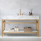 Ecija 60" Free-standing Single Bath Vanity in Brushed Gold Metal Support with Pandora White Composite Stone Top