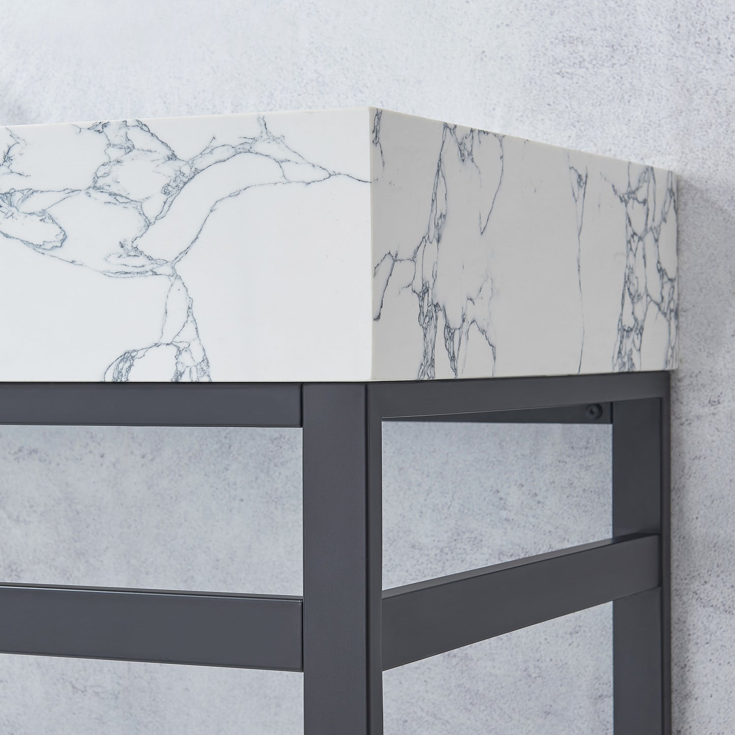 Ecija 60" Free-standing Single Bath Vanity in Matte Black Metal Support with Pandora White Composite Stone Top