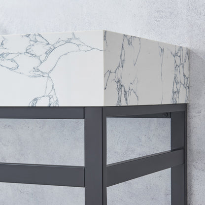 Ecija 60" Free-standing Single Bath Vanity in Matte Black Metal Support with Pandora White Composite Stone Top