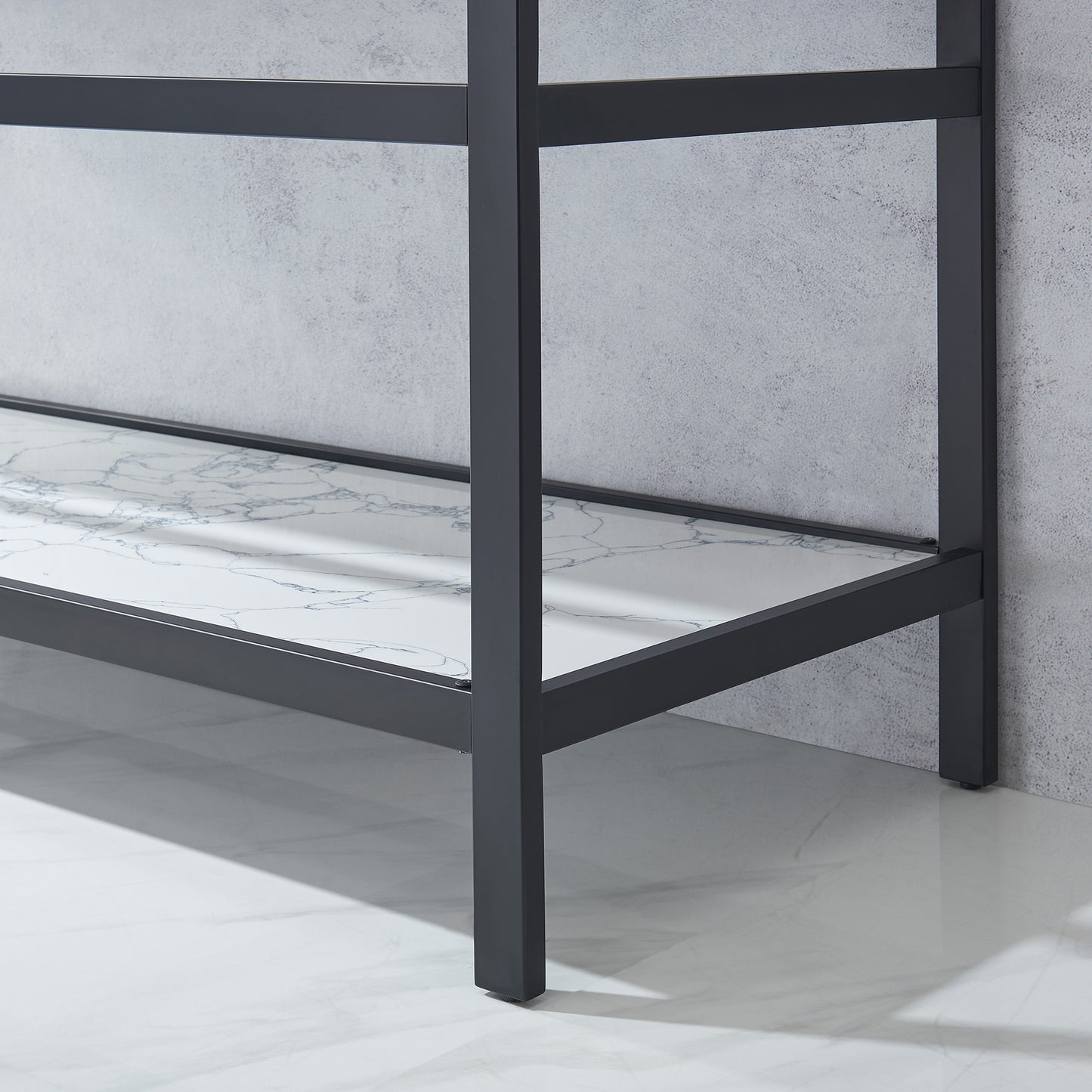 Ecija 60" Free-standing Single Bath Vanity in Matte Black Metal Support with Pandora White Composite Stone Top