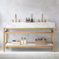 Ecija 60M" Free-standing Double Bath Vanity in Brushed Gold Metal Support with Pandora White Composite Stone Top