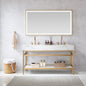 Ecija 60M" Free-standing Double Bath Vanity in Brushed Gold Metal Support with Pandora White Composite Stone Top