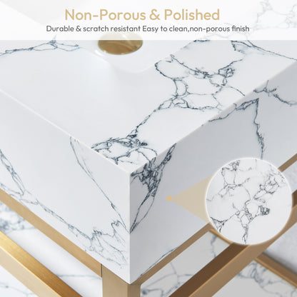 Ecija 60M" Free-standing Double Bath Vanity in Brushed Gold Metal Support with Pandora White Composite Stone Top