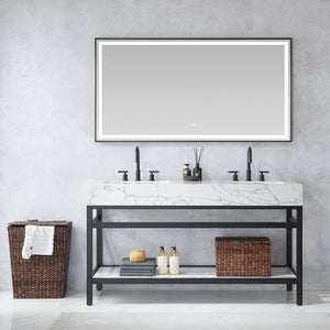 Ecija 60M" Free-standing Double Bath Vanity in Matte Black Metal Support with Pandora White Composite Stone Top