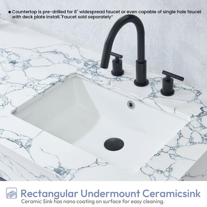 Ecija 60M" Free-standing Double Bath Vanity in Matte Black Metal Support with Pandora White Composite Stone Top