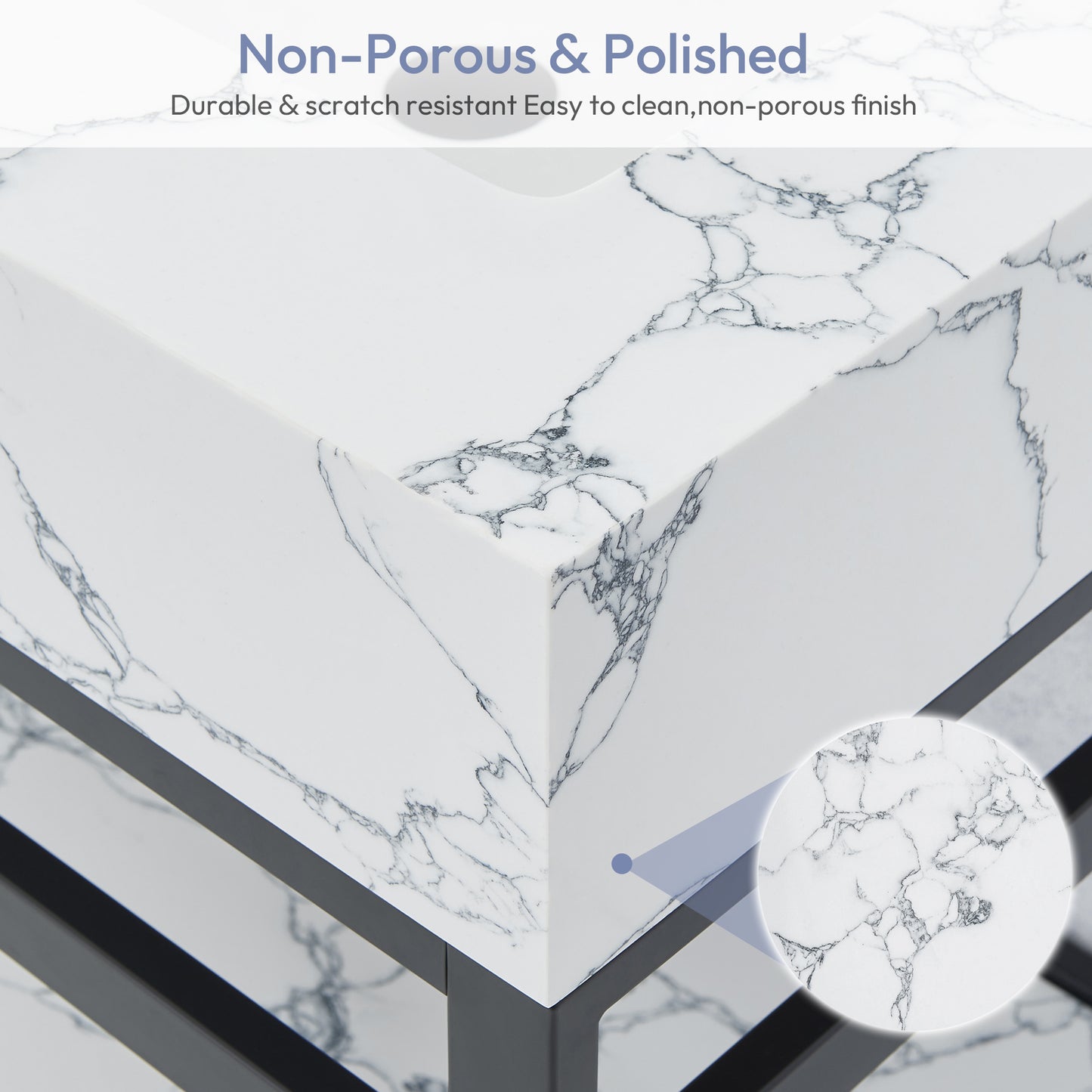 Ecija 60M" Free-standing Double Bath Vanity in Matte Black Metal Support with Pandora White Composite Stone Top