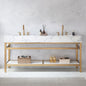 Ecija 72" Free-standing Double Bath Vanity in Brushed Gold Metal Support with Pandora White Composite Stone Top