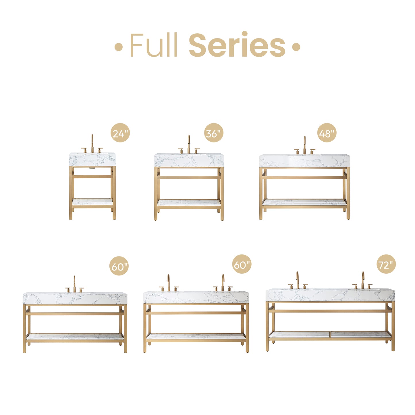 Ecija 72" Free-standing Double Bath Vanity in Brushed Gold Metal Support with Pandora White Composite Stone Top