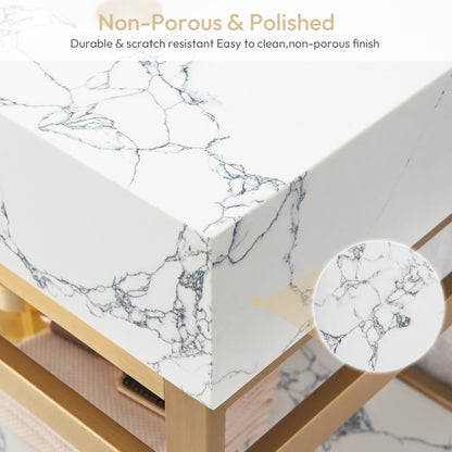 Ecija 72" Free-standing Double Bath Vanity in Brushed Gold Metal Support with Pandora White Composite Stone Top