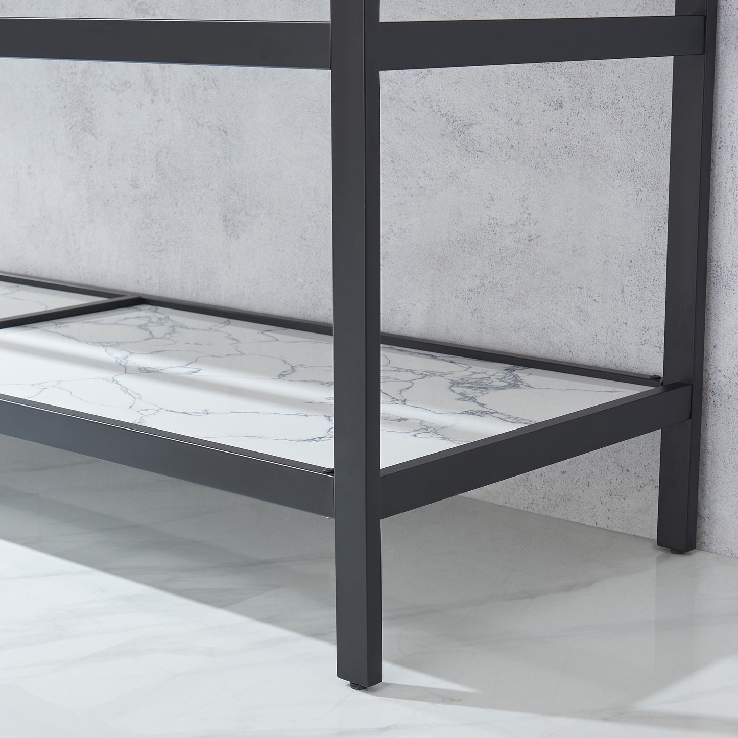 Ecija 72" Free-standing Double Bath Vanity in Matte Black Metal Support with Pandora White Composite Stone Top