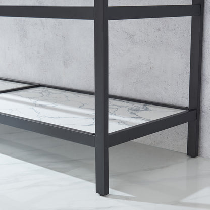 Ecija 72" Free-standing Double Bath Vanity in Matte Black Metal Support with Pandora White Composite Stone Top