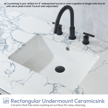 Ecija 72" Free-standing Double Bath Vanity in Matte Black Metal Support with Pandora White Composite Stone Top