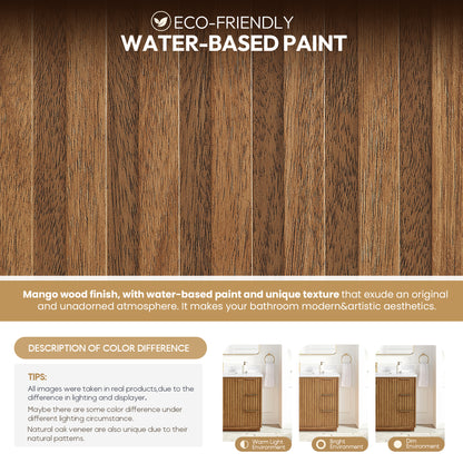 Bangkok 60" Double Sink Bath Vanity in Mango Wood Light Brown with White Grain Composite Stone Top