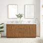 Bangkok 72" Double Sink Bath Vanity in Mango Wood Light Brown with White Grain Composite Stone Top