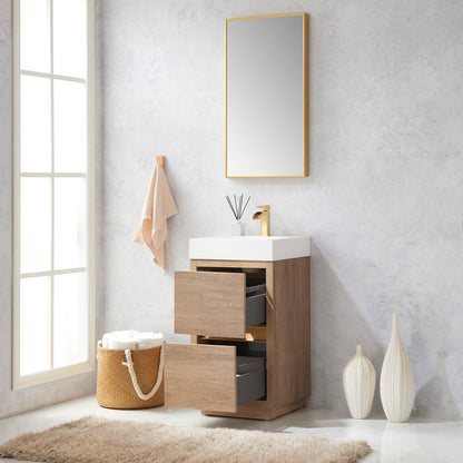 Huesca 18" Single Sink Bath Vanity in North American Oak with White Composite Integral Square Sink Top