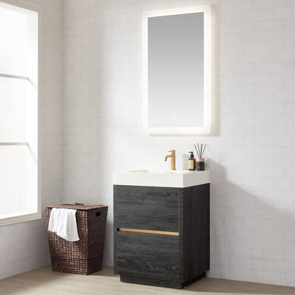 Huesca 24" Single Sink Bath Vanity in North American Black Oak with White Composite Integral Square Sink Top