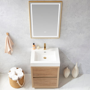 Huesca 24" Single Sink Bath Vanity in North American Oak with White Composite Integral Square Sink Top