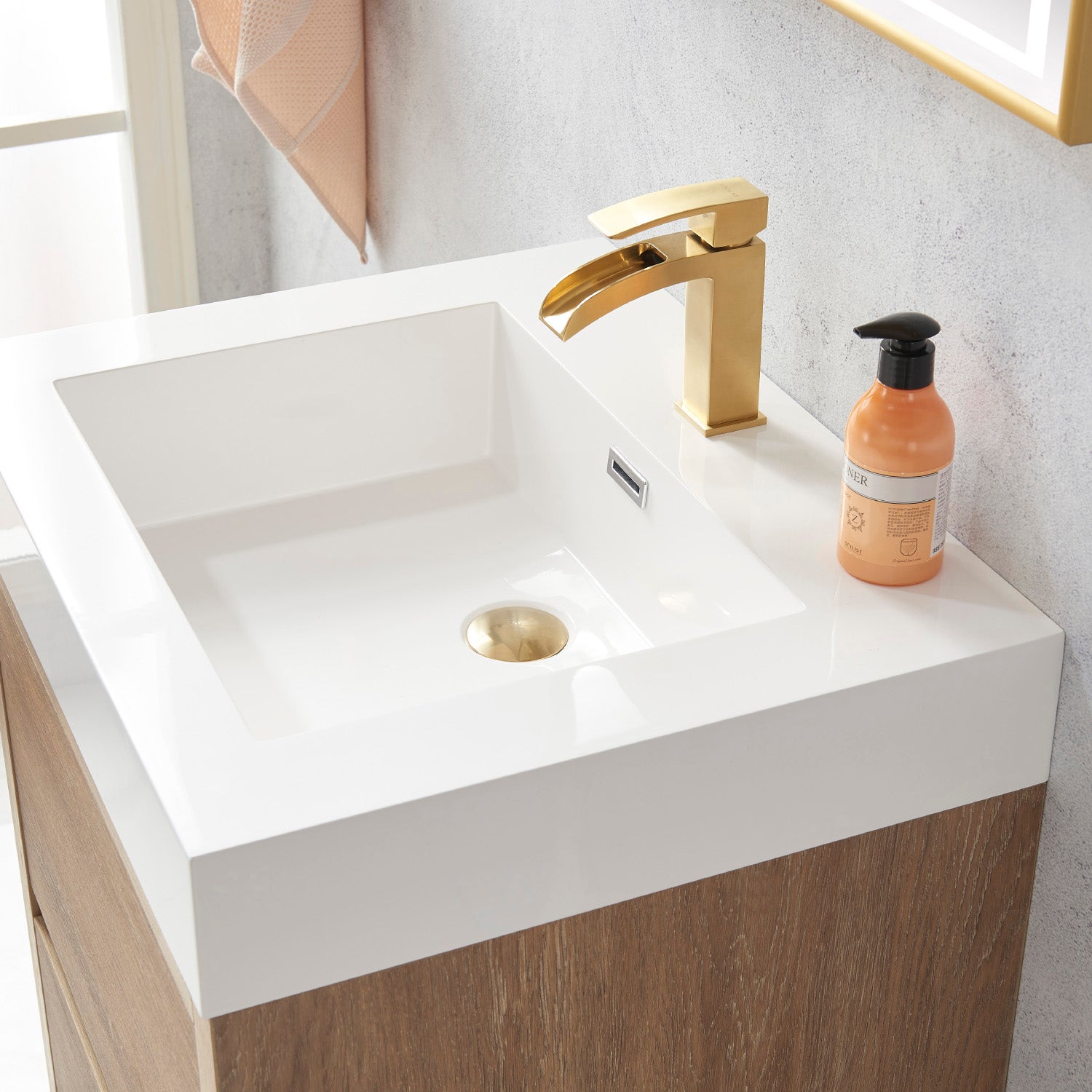 Huesca 24" Single Sink Bath Vanity in North American Oak with White Composite Integral Square Sink Top