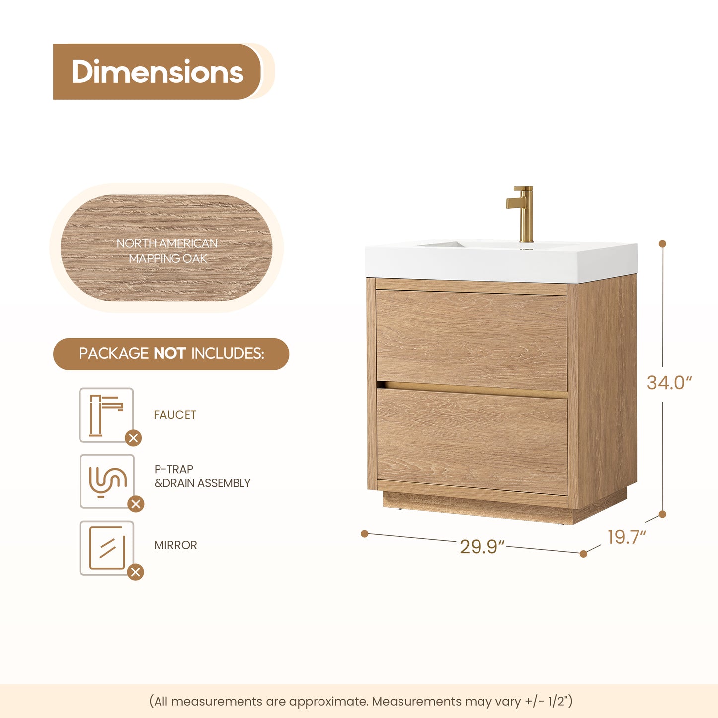 Huesca 30" Single Sink Bath Vanity in North American Oak