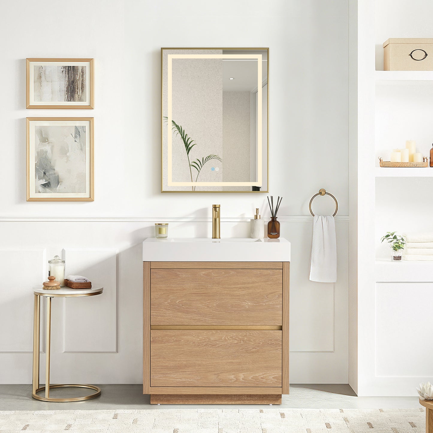 Huesca 30" Single Sink Bath Vanity in North American Oak and Mirror
