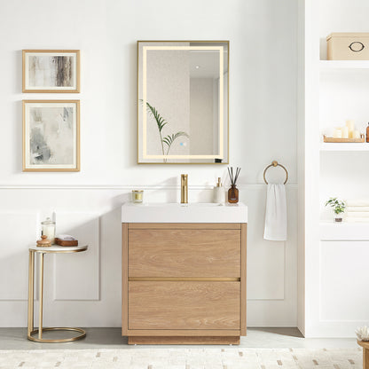 Huesca 30" Single Sink Bath Vanity in North American Oak and Mirror