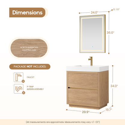 Huesca 30" Single Sink Bath Vanity in North American Oak and Mirror