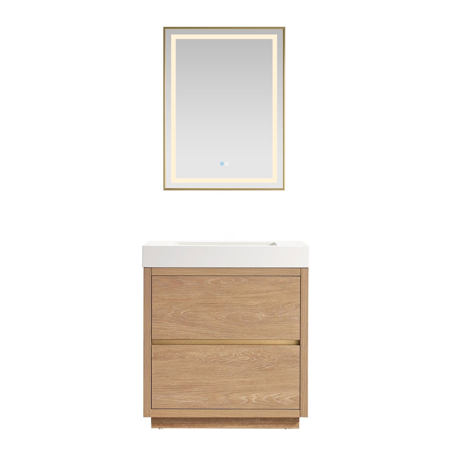 Huesca 30" Single Sink Bath Vanity in North American Oak and Mirror