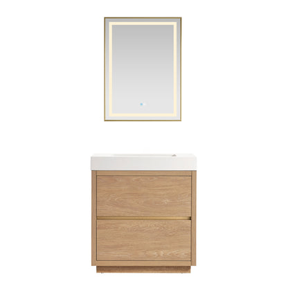 Huesca 30" Single Sink Bath Vanity in North American Oak and Mirror
