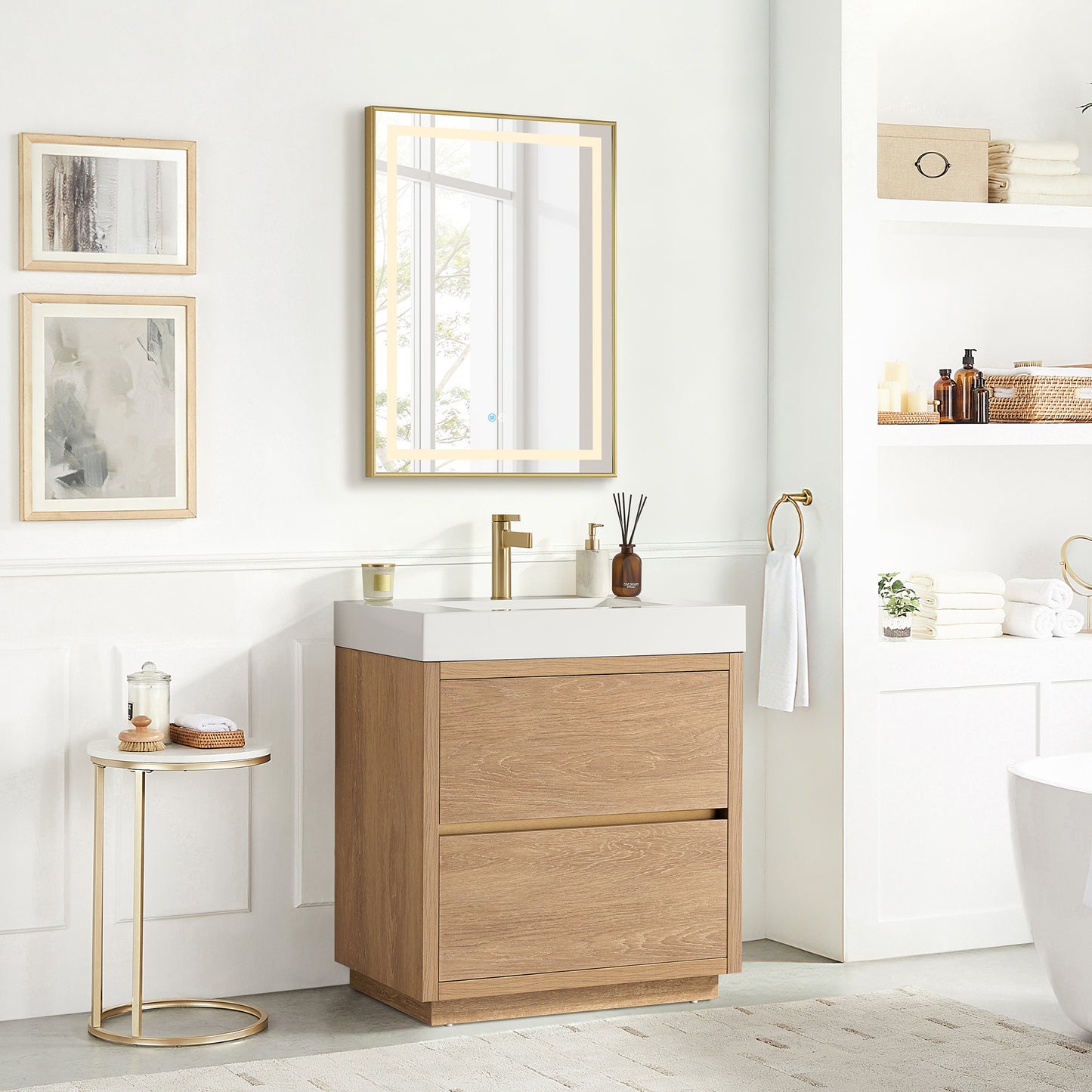 Huesca 30" Single Sink Bath Vanity in North American Oak and Mirror