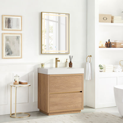 Huesca 30" Single Sink Bath Vanity in North American Oak and Mirror