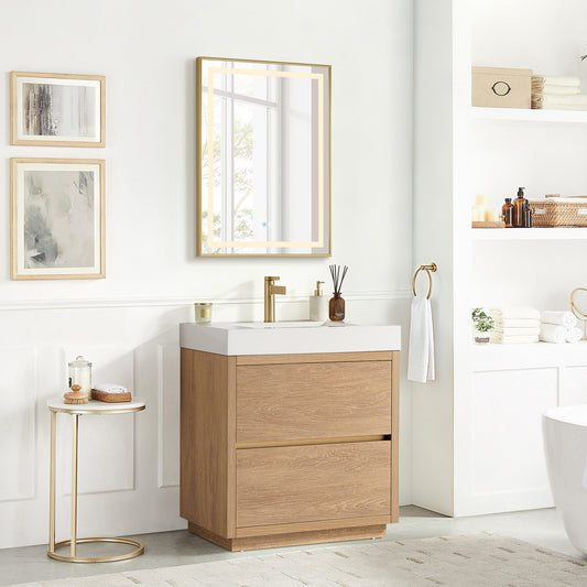 Huesca 30" Single Sink Bath Vanity in North American Oak and Mirror