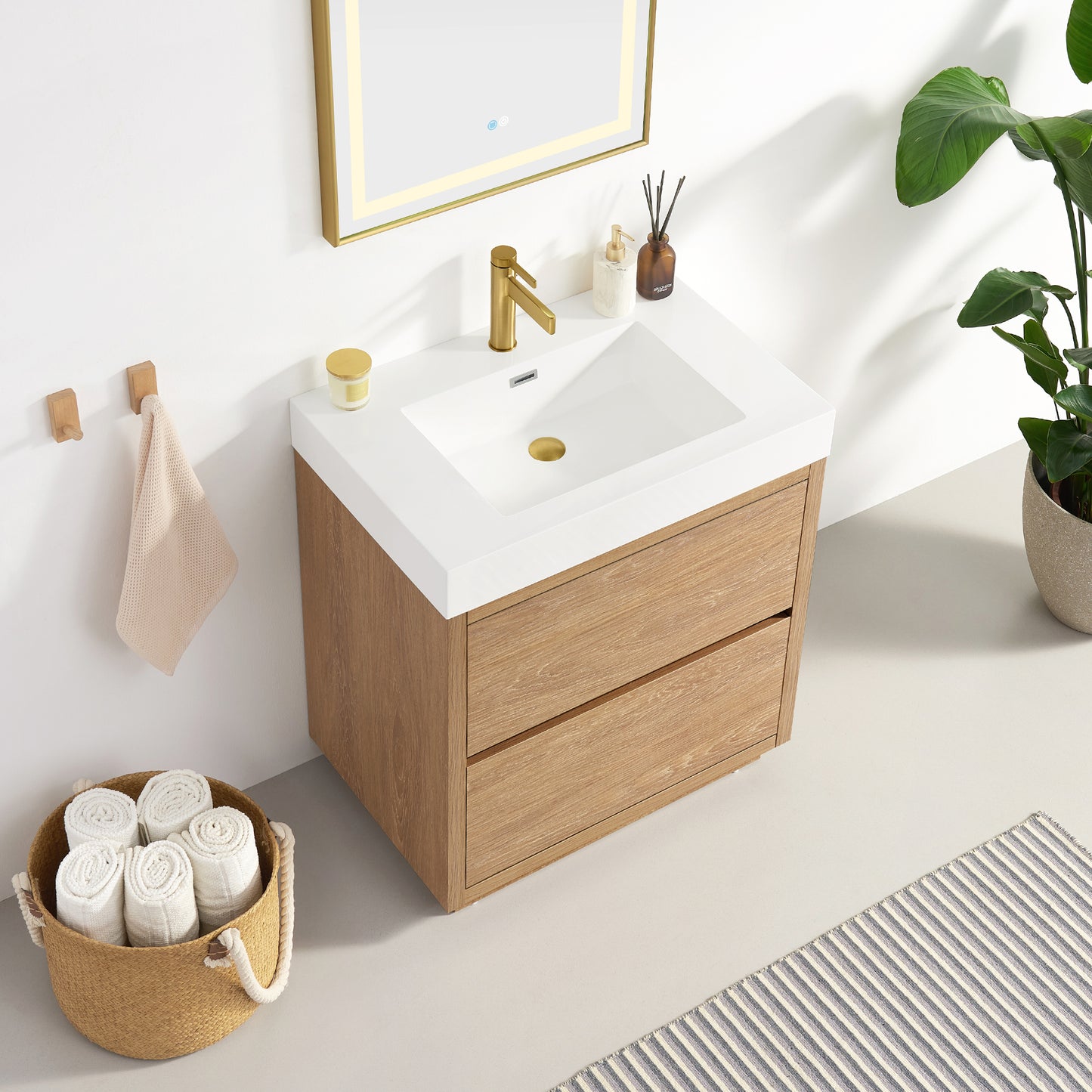 Huesca 30" Single Sink Bath Vanity in North American Oak and Mirror