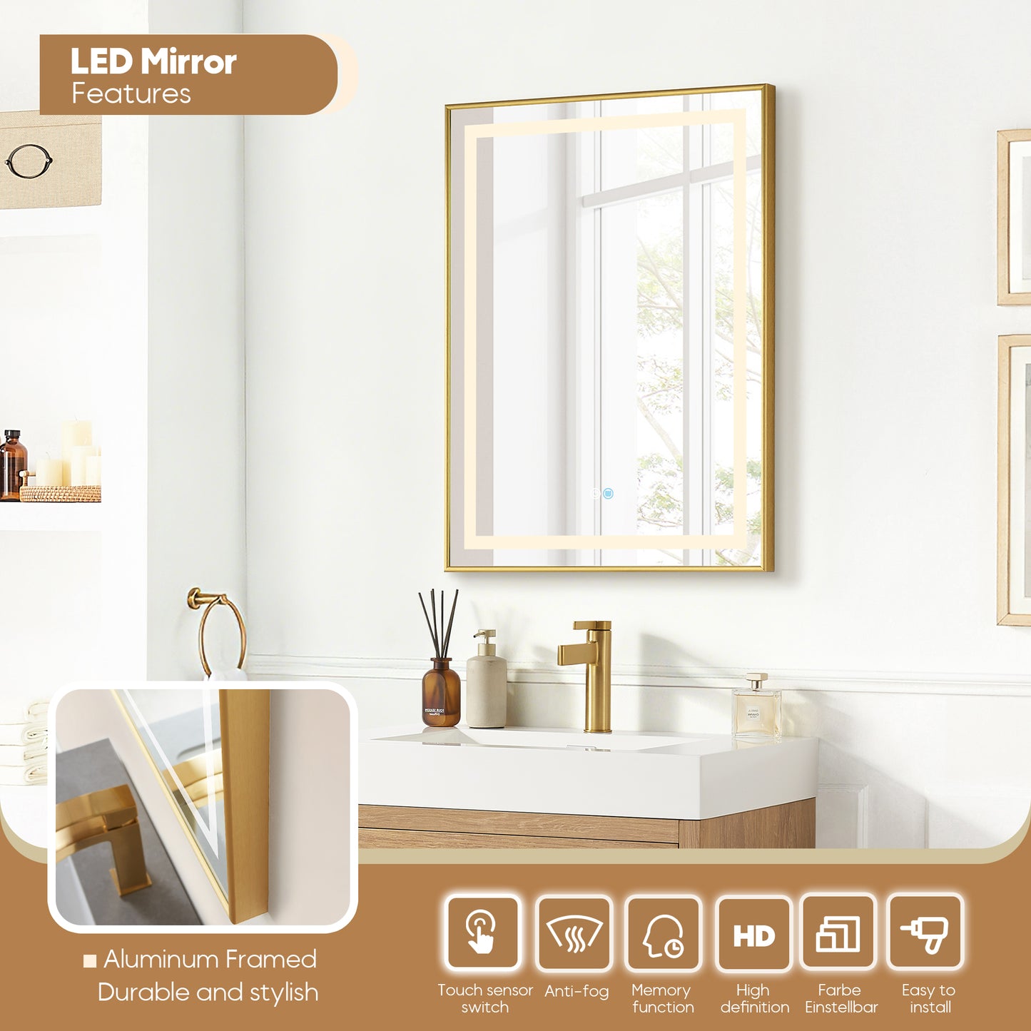 Huesca 30" Single Sink Bath Vanity in North American Oak and Mirror