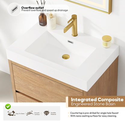 Huesca 30" Single Sink Bath Vanity in North American Oak and Mirror