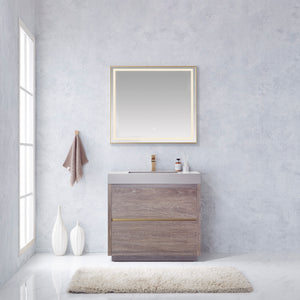 Open image in slideshow, Huesca 36&quot; Single Sink Bath Vanity in North Carolina Oak with Grey Composite Integral Square Sink Top
