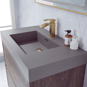 Huesca 36" Single Sink Bath Vanity in North Carolina Oak with Grey Composite Integral Square Sink Top