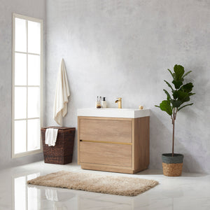 Huesca 36" Single Sink Bath Vanity in North American Oak with White Composite Integral Square Sink Top