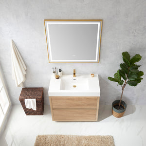 Huesca 36" Single Sink Bath Vanity in North American Oak with White Composite Integral Square Sink Top