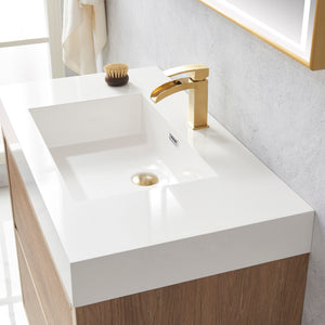 Huesca 36" Single Sink Bath Vanity in North American Oak with White Composite Integral Square Sink Top