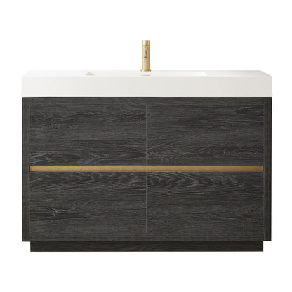 Huesca 48" Single Sink Bath Vanity in North American Black Oak with White Composite Integral Square Sink Top