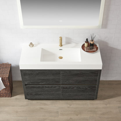 Huesca 48" Single Sink Bath Vanity in North American Black Oak with White Composite Integral Square Sink Top