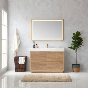 Open image in slideshow, Huesca 48&quot; Single Sink Bath Vanity in North American Oak with White Composite Integral Square Sink Top
