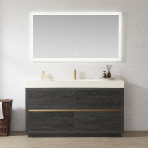 Huesca 60" Single Sink Bath Vanity in North American Black Oak with White Composite Integral Square Sink Top