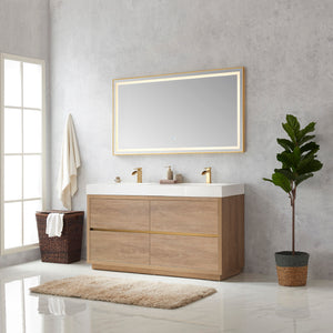 Huesca 60M" Double Sink Bath Vanity in North American Oak with White Composite Integral Square Sink Top