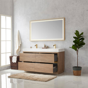 Huesca 60M" Double Sink Bath Vanity in North American Oak with White Composite Integral Square Sink Top