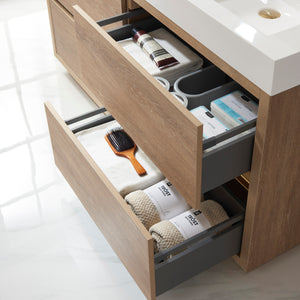 Huesca 60M" Double Sink Bath Vanity in North American Oak with White Composite Integral Square Sink Top