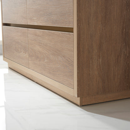 Huesca 60M" Double Sink Bath Vanity in North American Oak with White Composite Integral Square Sink Top
