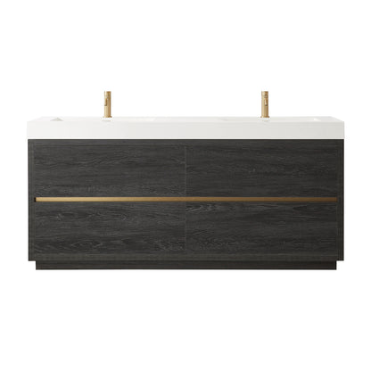 Huesca 72" Double Sink Bath Vanity in North American Black Oak with White Composite Integral Square Sink Top