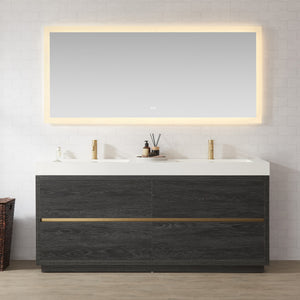 Huesca 72" Double Sink Bath Vanity in North American Black Oak with White Composite Integral Square Sink Top